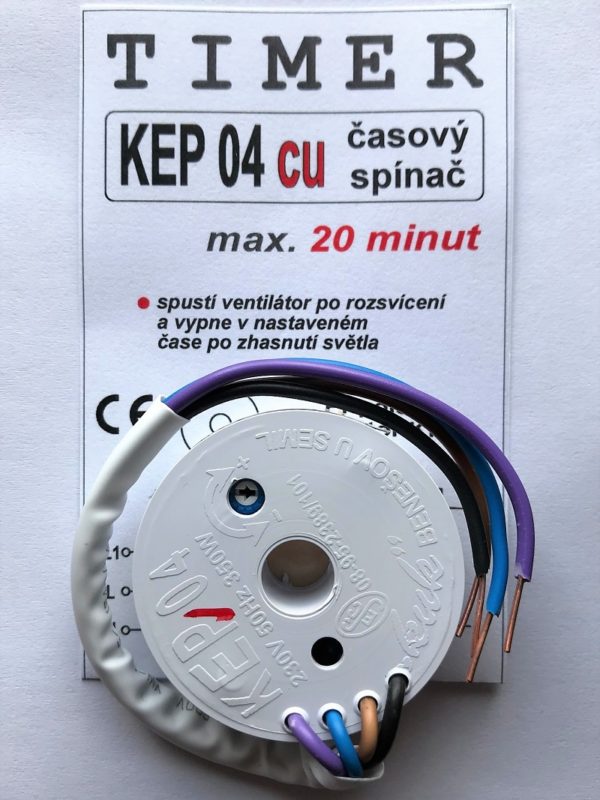 Časový spínač KEP04 cu, biely, časový spínač pre ventilátor, 20 minút