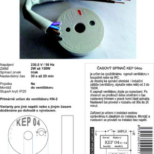 Časový spínač KEP04 cu, biely, časový spínač pre ventilátor, 20 minút, návod